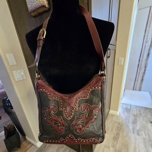 Annies Secret American West Brown and Red Paisley Shoulder Bag